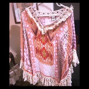 Poncho fringe boho chic top